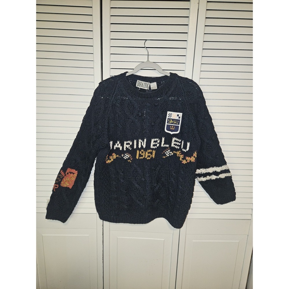 Vintage Tarazzia Sweater Women's Sz L Marin Blu 1961 Design Blue Not Perfect